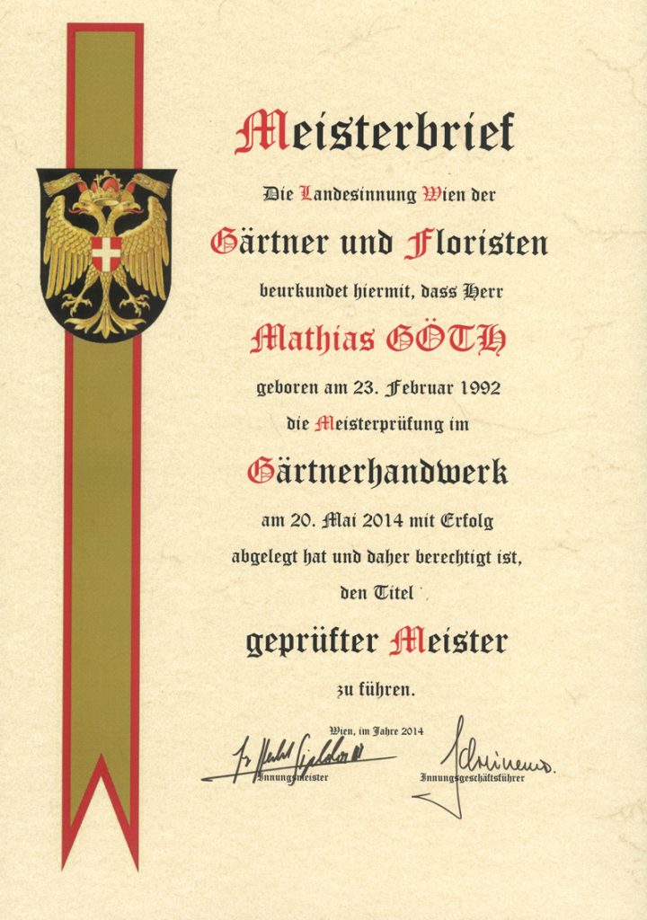 Meisterbrief Mathias Göth